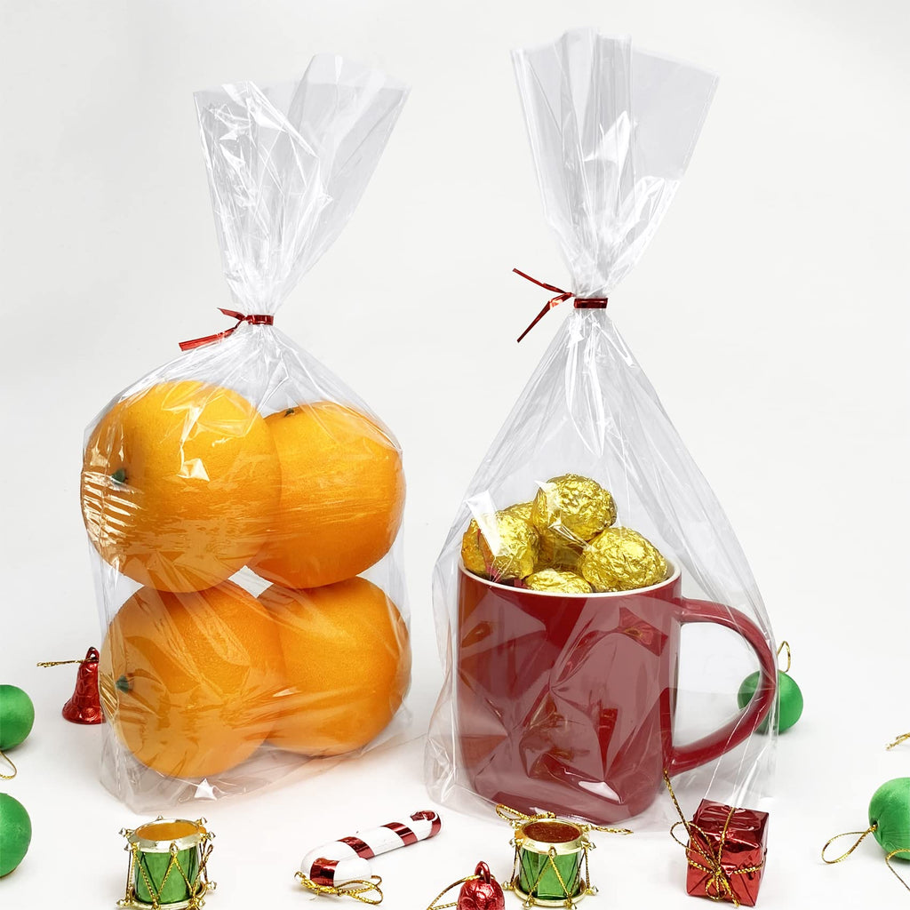 Morepack Large Cello/Cellophane Bags,30x 40 Inches Clear Basket Bags OPP Plastic Cellophane Wrap for Gift Baskets Packaging 20 Pieces (No Bow or Ribbon Included)