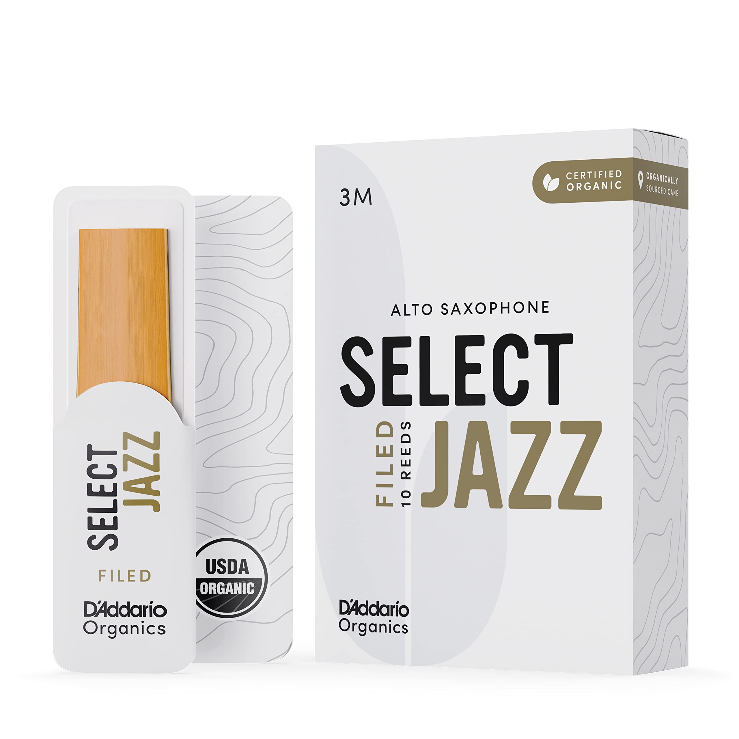 D'Addario Organic Select Jazz Filed Alto Saxophone Reeds - Sax Reeds - Individually Sealed - 3 Soft, 10 Pack