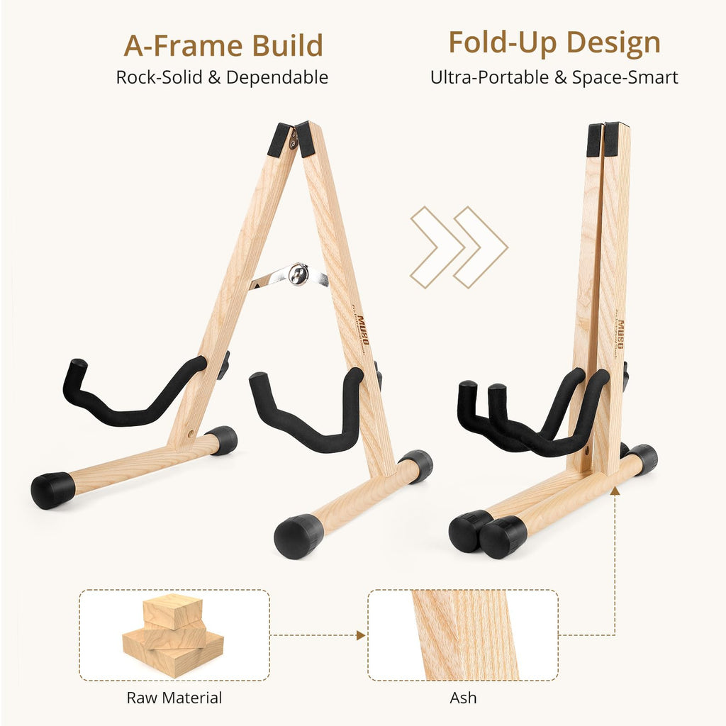 MUSO Cello Stand with Bow Holder,A-Frame Floor Stand with Padded Foam, Handcrafted Cello Rack Fits 1/2, 3/4, 7/8, 4/4 Full-Size and Guitar, Instrument Holder for Home and Studio Display