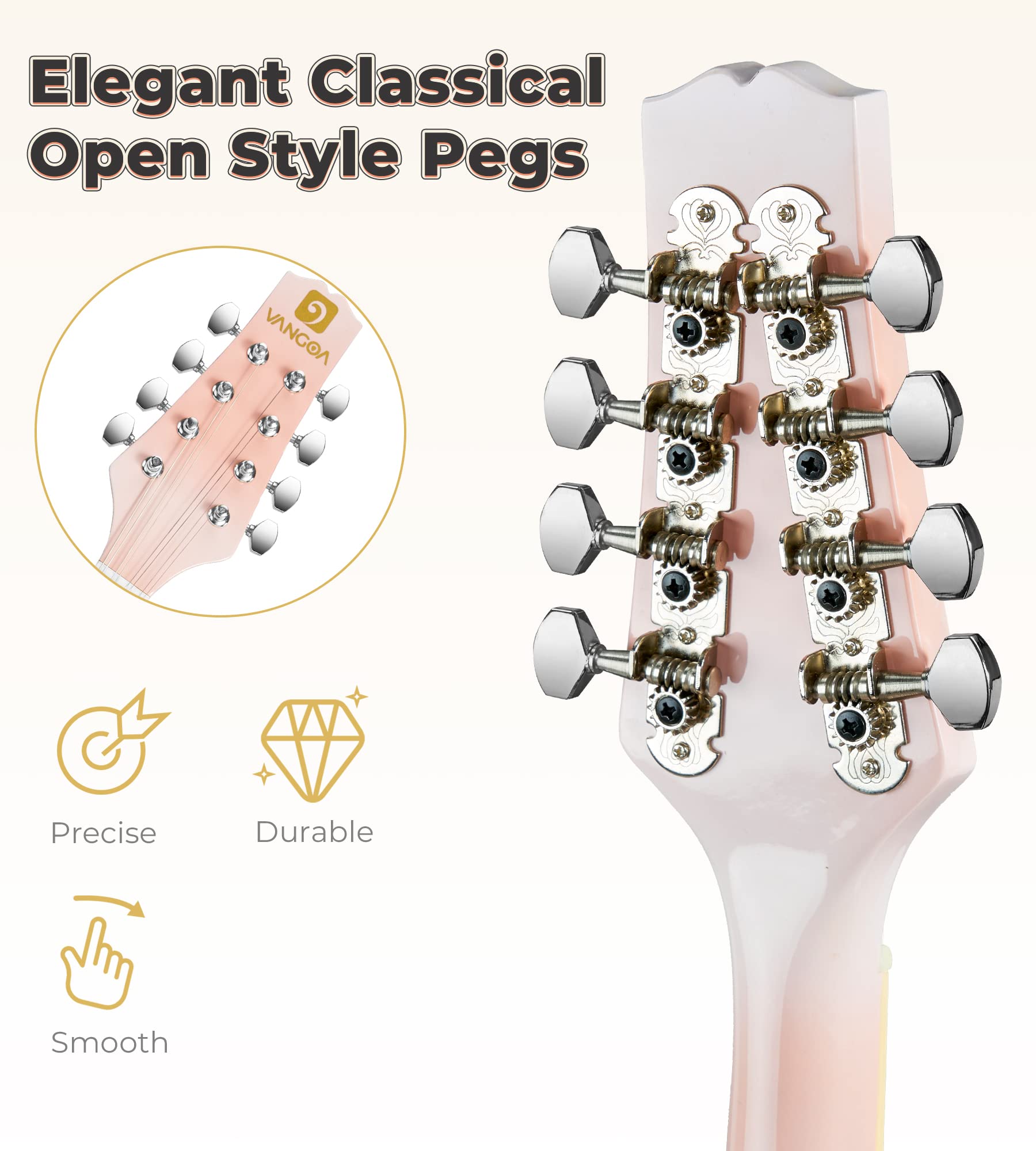Vangoa Mandolin Musical Instrument A Style Acoustic Electric, 8 Strings Mahogany for Beginner Adults Teens, Red Burst