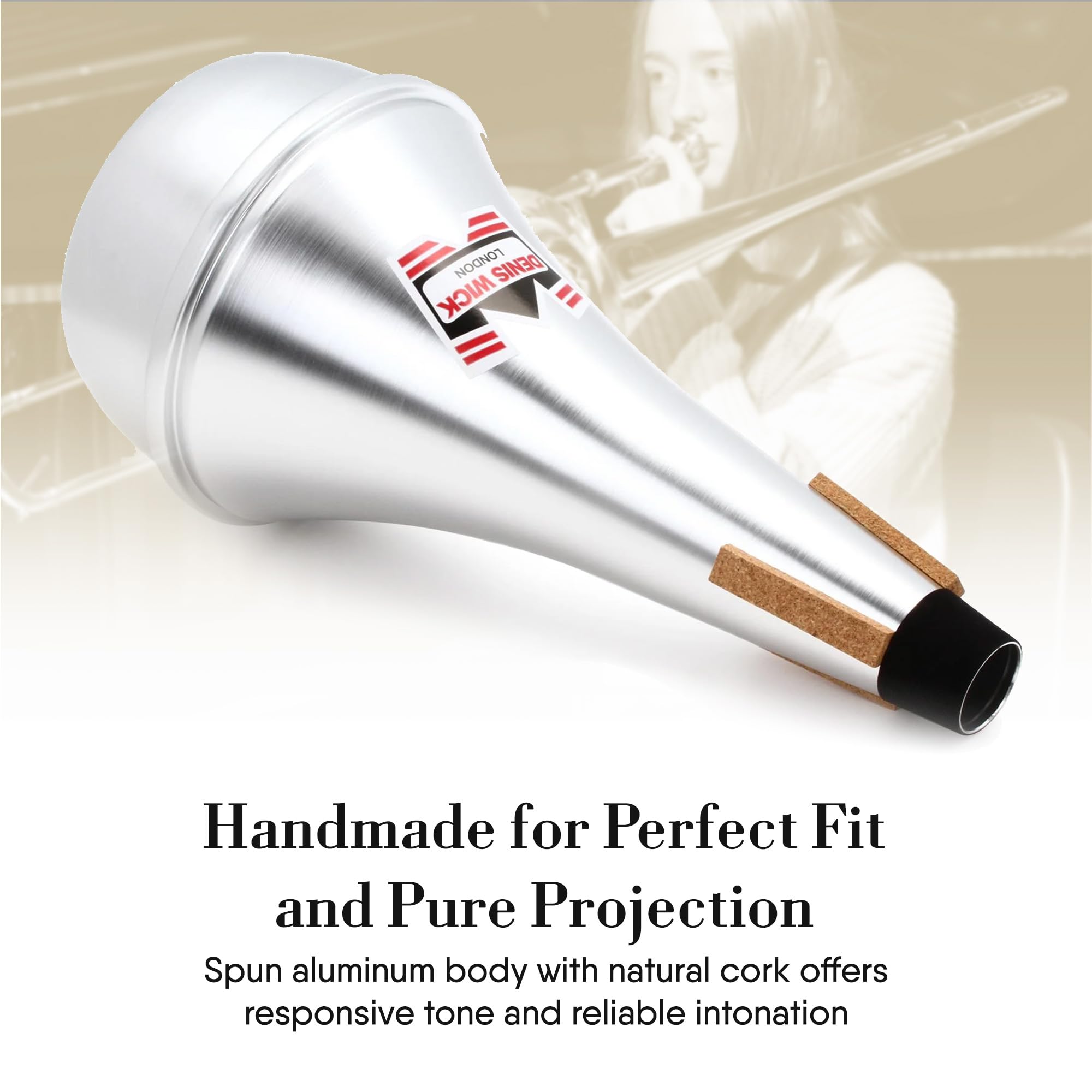 Denis Wick Trombone Straight Mute - Aluminum Mute for Trombone - Accessories for Brass Instruments - Low Tone Register - 3.9 x 6.3 x 1.6 inches