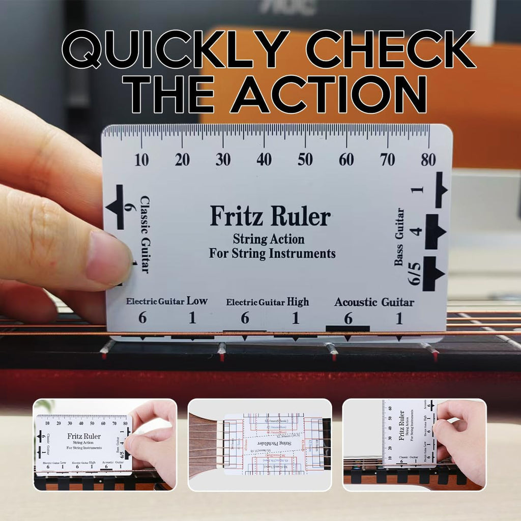 Guitar Neck Notched Straight Edge Luthiers Tool with String Action Ruler Gauge and Fritz Ruler for Gibson Fender and Most Guitar