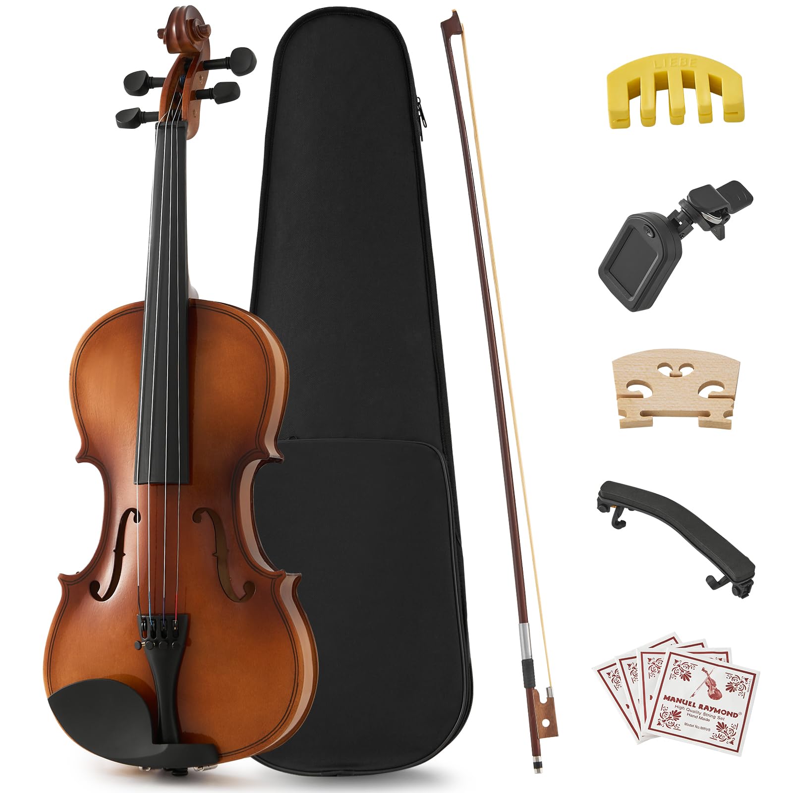 Beginner Violin 4/4, Full Size Violin for Adults, Teens, Student, Acoustic Fiddle Kit with Hard Case,Tuner,Mute,Shoulder Rest,Extra Strings,Cleaning Cloth,Learners Age 12+ (Reddish Brown)