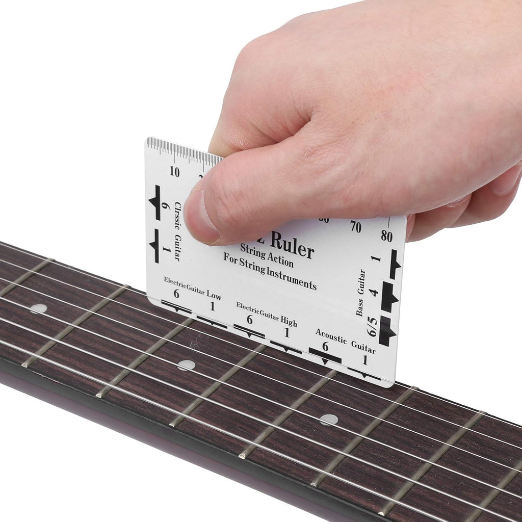 Guitar Neck Straight Edge Ruler and String Action Gauge, Dual Scale Design for 24.75 and 25.5 Inch Guitars, Stainless Steel Fret Rocker Tool Kit for Guitar Repair and Maintenance