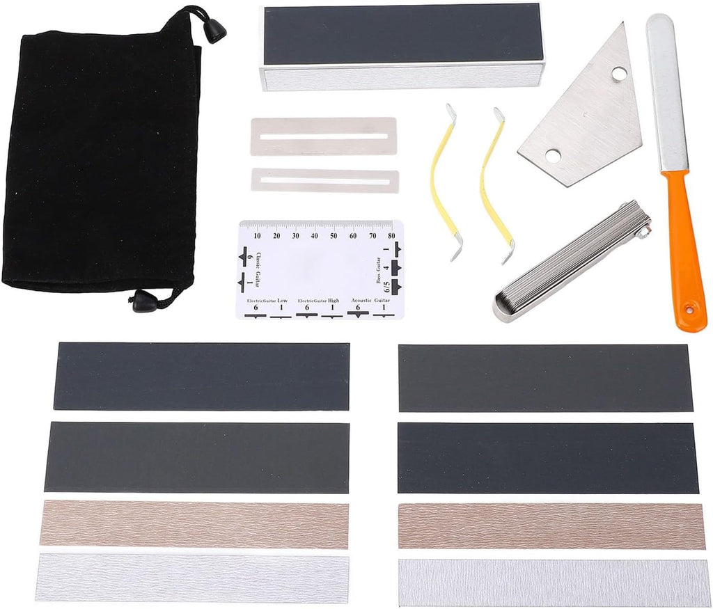 18PCS Guitar Luthier Tool Set, Guitar Maintenance Kit with Aluminum Fret File, String Height Ruler & Sandpaper Strips, for Electric Guitar, Bass, Ukulele, Banjo and