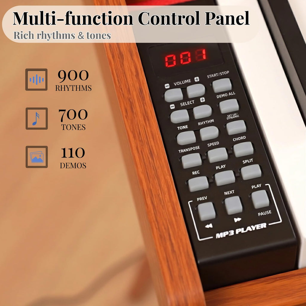 88 Key Digital Piano Keyboard with Stand & 3 Pedals, Weighted Keyboard Electric Piano for Beginners, Progressive Hammer-Action Home Digital Piano with Desk Mode, Headphone Jack, USB-MIDI, Brown