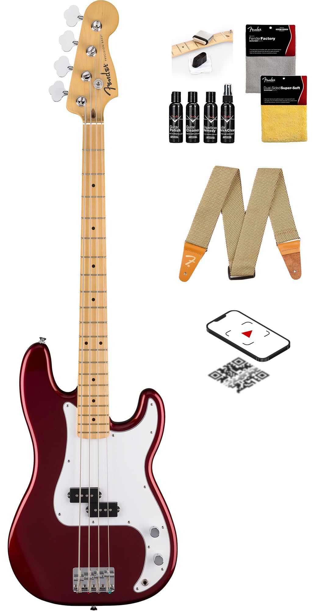 Fender Standard Jazz Bass - Olympic White Bundle with Strap, Guitar Cleaning Kit and Austin Bazaar Instructional Video