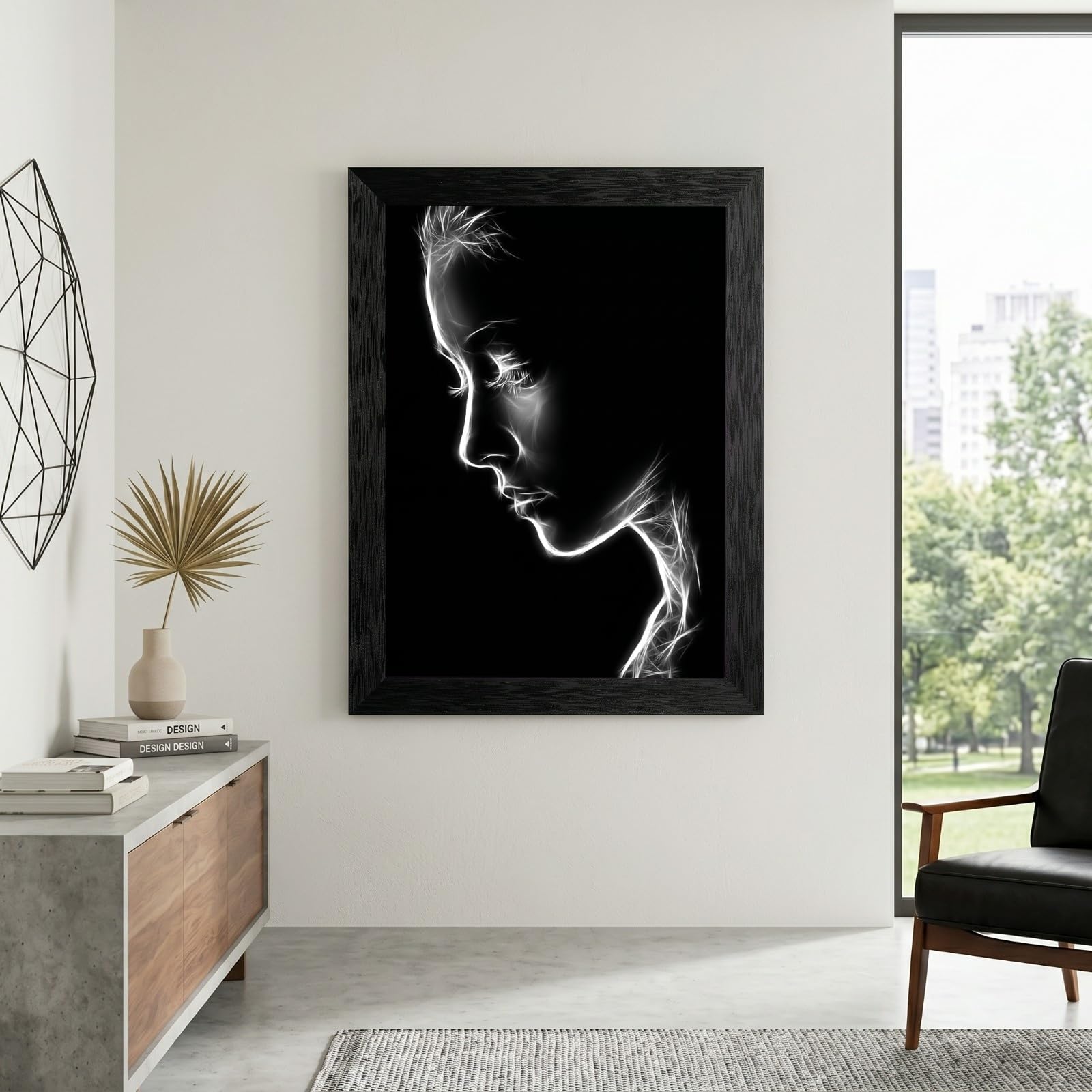 Framed Canvas Wall Art Minimalist Abstract Cello Musical Instrument Electric White Glowing Lines on Black Canvas Print Poster Black Frame Wall Decor for Music Room Studio Modern Art, Inch 24x36