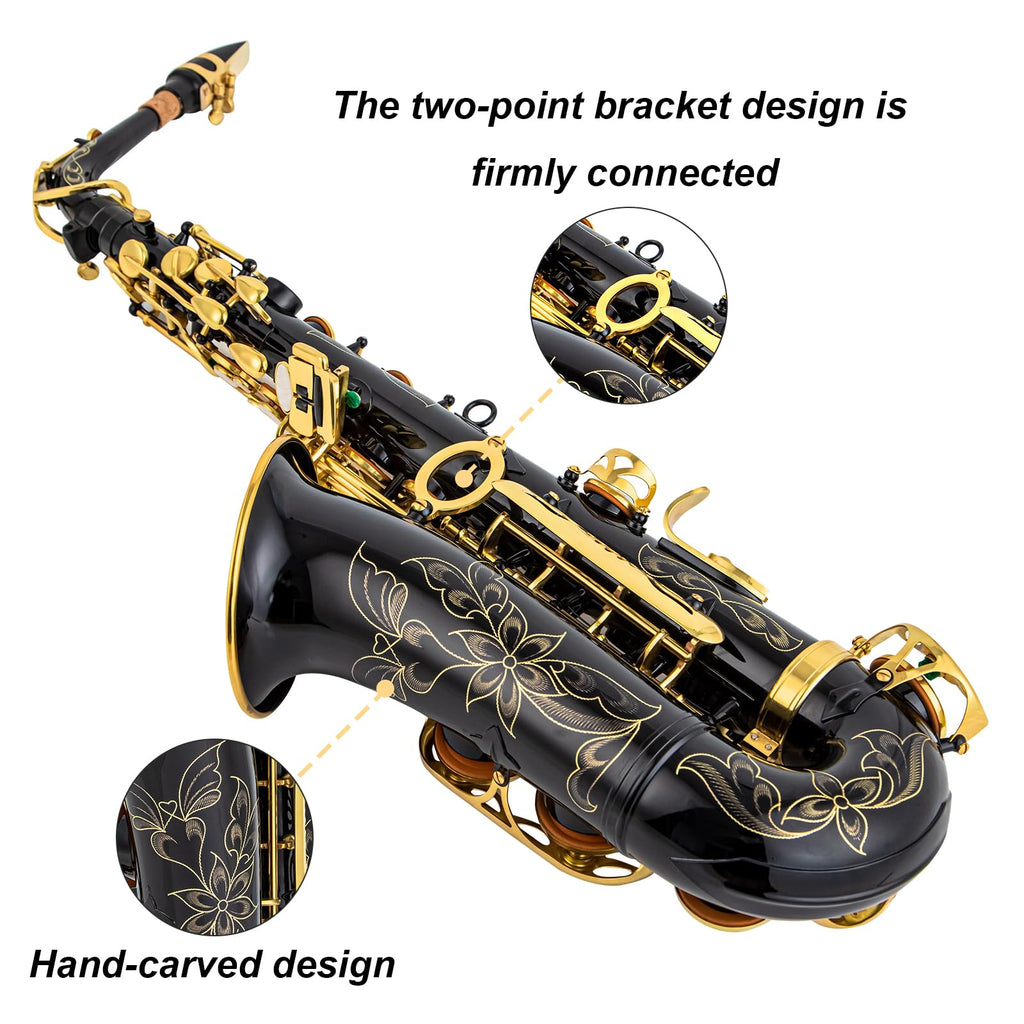 Alto Saxophone Eb beginner Saxophone includes brush canvas suitcase glove whistle piece cork plaster wipe cloth neck strap and other accessories (Gold)