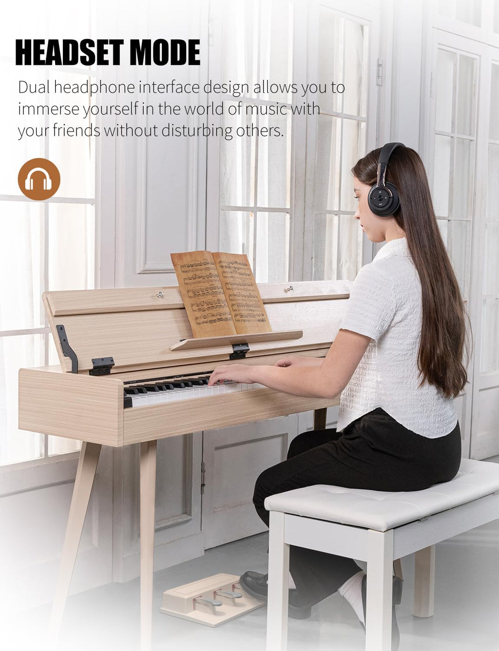 UISCOM 88 Key Weighted Digital Piano - Wooden Desk Electric Piano Transforms Between Desk and Vanity - Progressive Hammer-Action Keyboard, Perfect for Beginners with MIDI Functionality