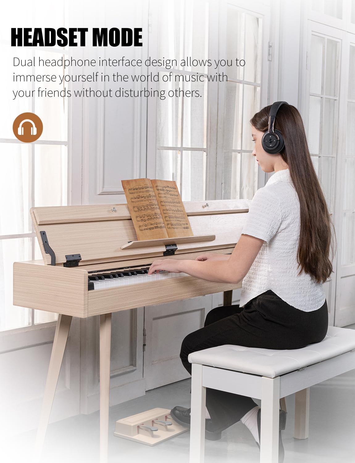 UISCOM 88 Key Weighted Digital Piano - Wooden Desk Electric Piano Transforms Between Desk and Vanity - Progressive Hammer-Action Keyboard, Perfect for Beginners with MIDI Functionality