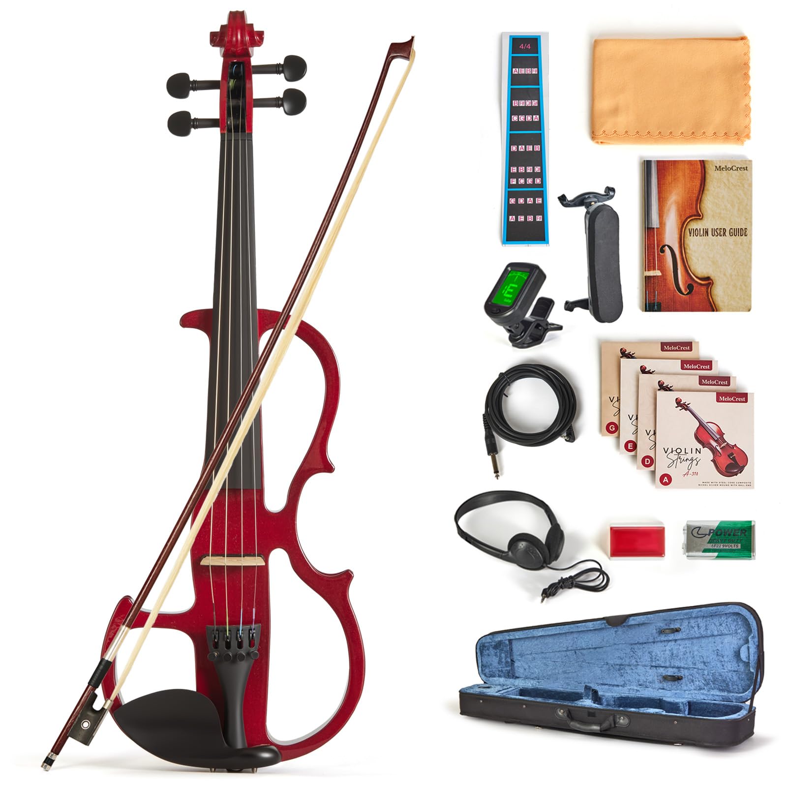Cobalt Blue Silent Electric Violin 4/4 Full Size, Acoustic-Electric Violin for Beginners & Students, Quiet Practice with Headphones, High-Fidelity Pickup, Complete Starter Kit