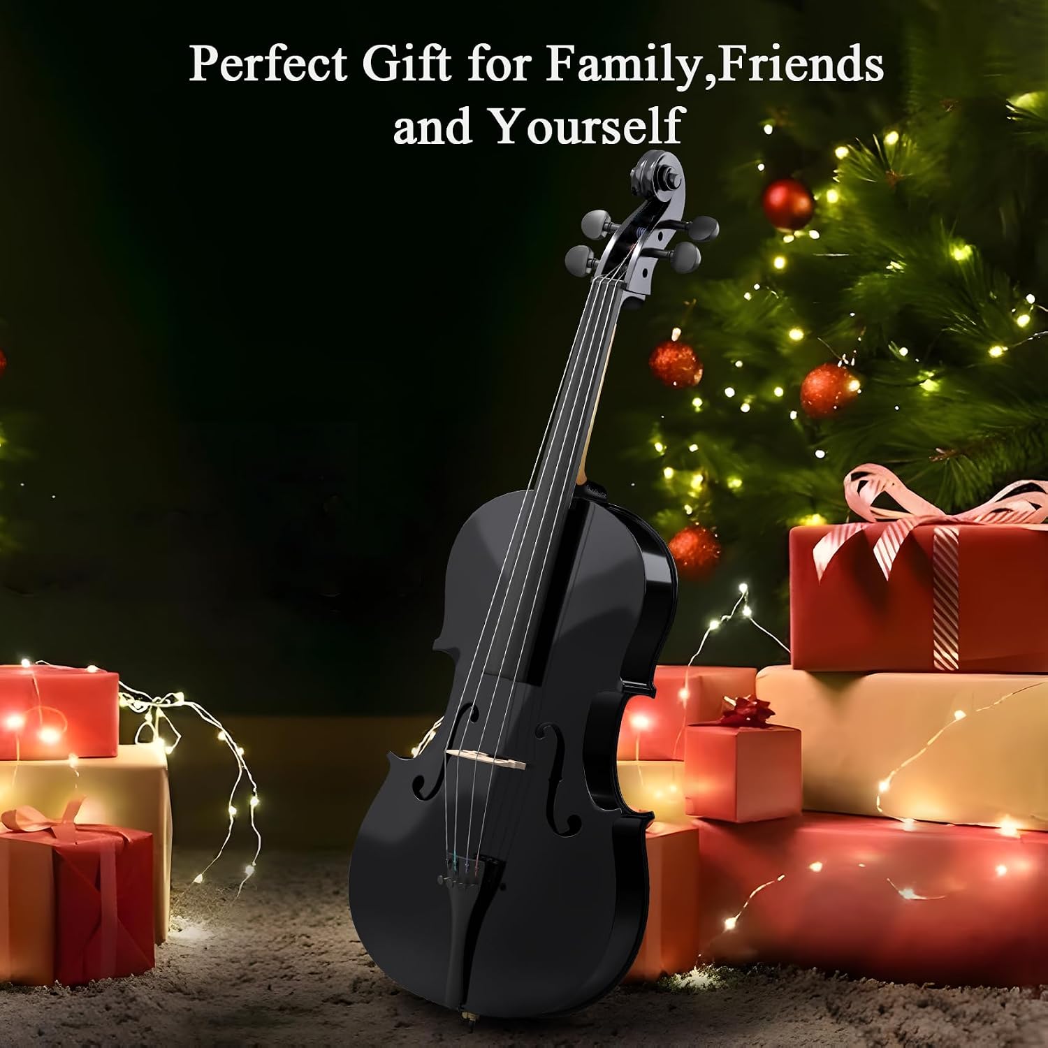 Full Size Cello Kit, Acoustic Cello Instrument for Adults,Students,Beginners,Complete Cello 4/4 Set with Portable Bag, Bow, Rosin (Black)
