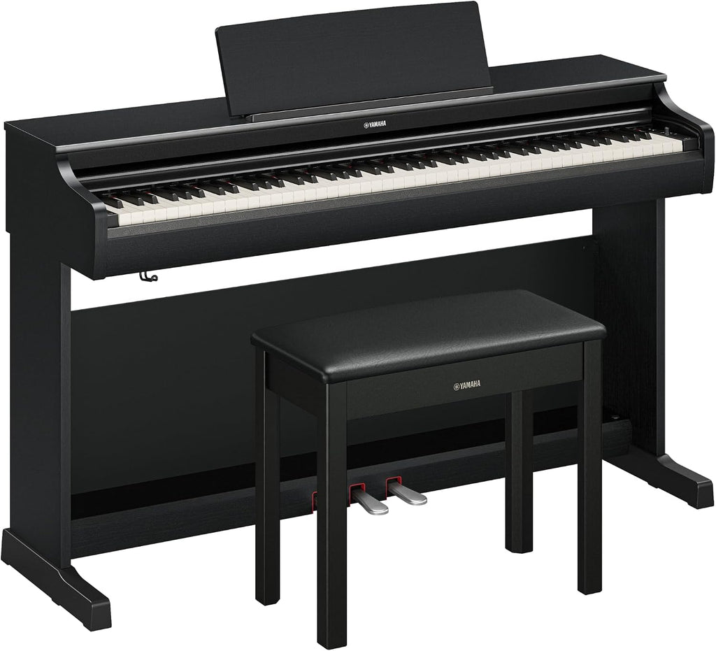 Yamaha Arius Series 88-Key Weighted Digital Piano Keyboard, Full Size, GrandTouch-E Action, CFX Concert Grand Piano Sound, 3-Pedal Unit, Bench Included, Classic Upright Design in Black YDP-166B