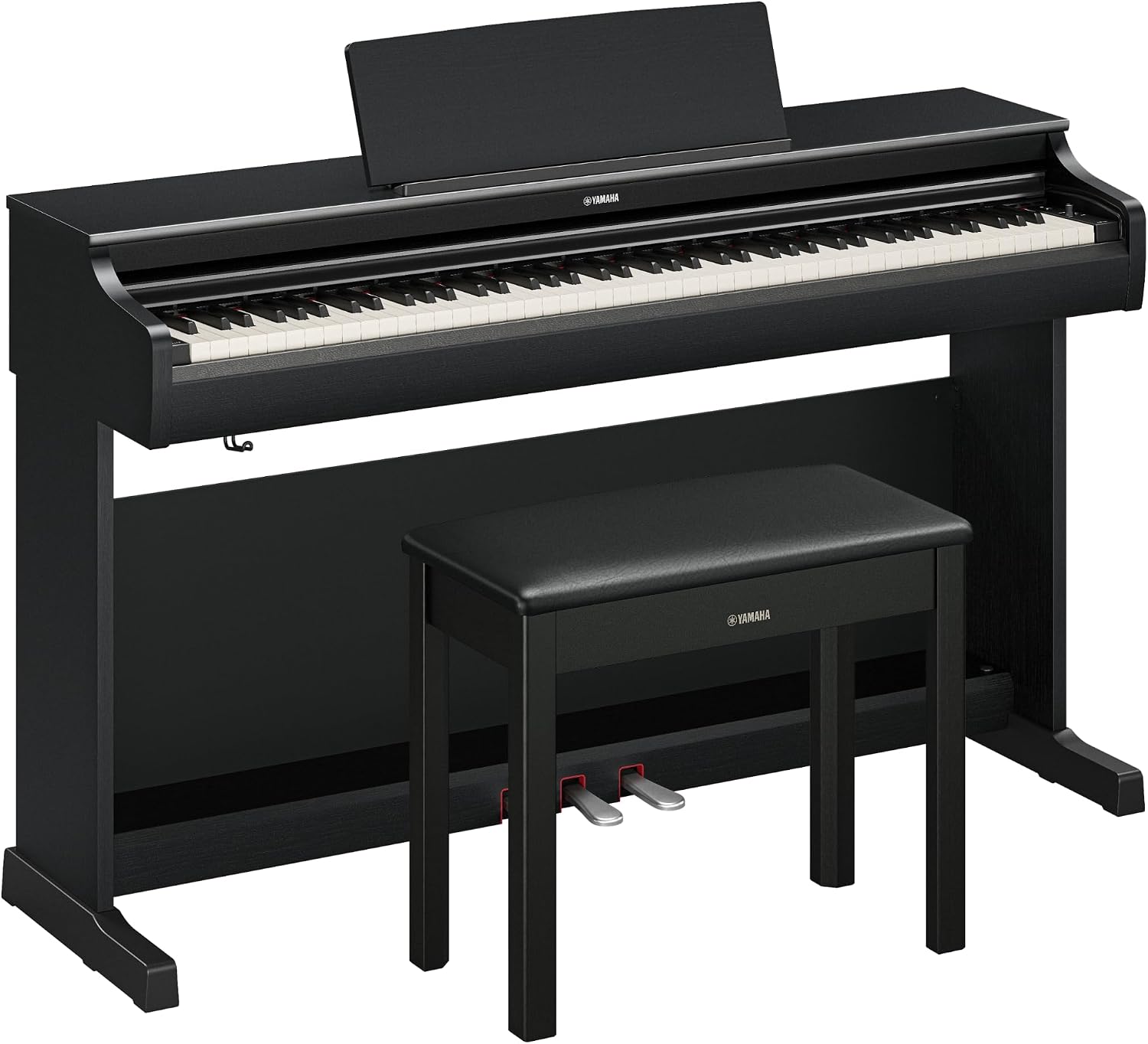 Yamaha Arius Series 88-Key Weighted Digital Piano Keyboard, Full Size, GrandTouch-E Action, CFX Concert Grand Piano Sound, 3-Pedal Unit, Bench Included, Classic Upright Design in Black YDP-166B