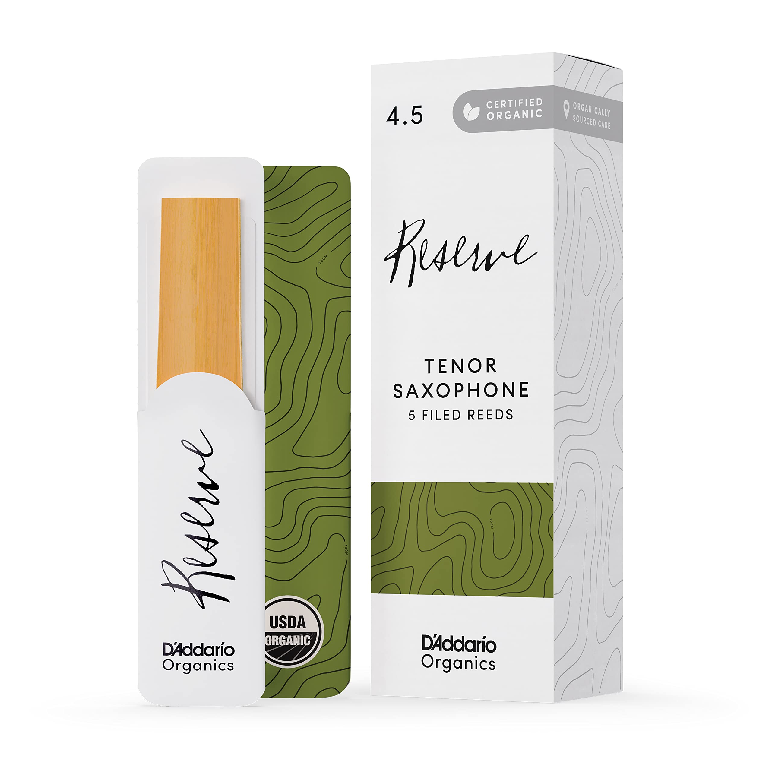 D'Addario Organic Reserve Tenor Saxophone Reeds - Sax Reeds - Individually Sealed - 2.0 Strength, 5 Pack