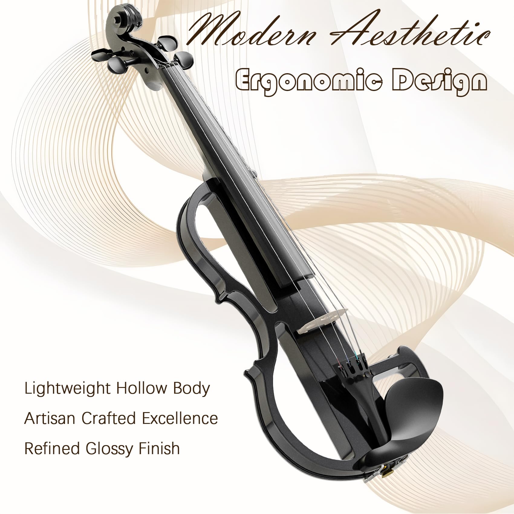 Electric Violin 4/4 Kit, Electric Violin 4/4 Full Size for Adults, Students, Beginner Violins, Full Size Violins Set with Case, Bow, Rosin and Headphones, Black