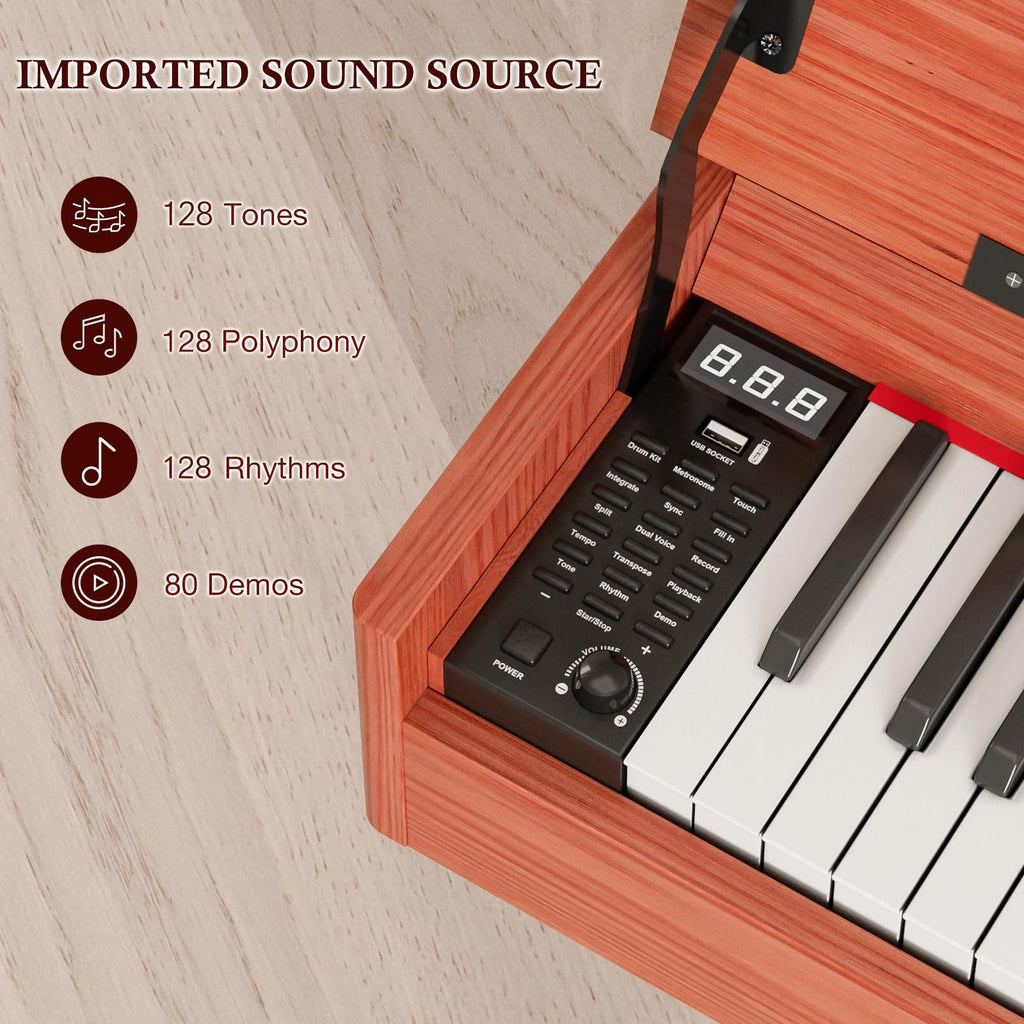 UMOMO 88 Key Weighted Digital Piano with Progressive Hammer Action, Metal Stand & Single Bench, Triple Pedals, USB MIDI, 128 Tones/Rhythms – Full Size Electric Keyboard for Beginners