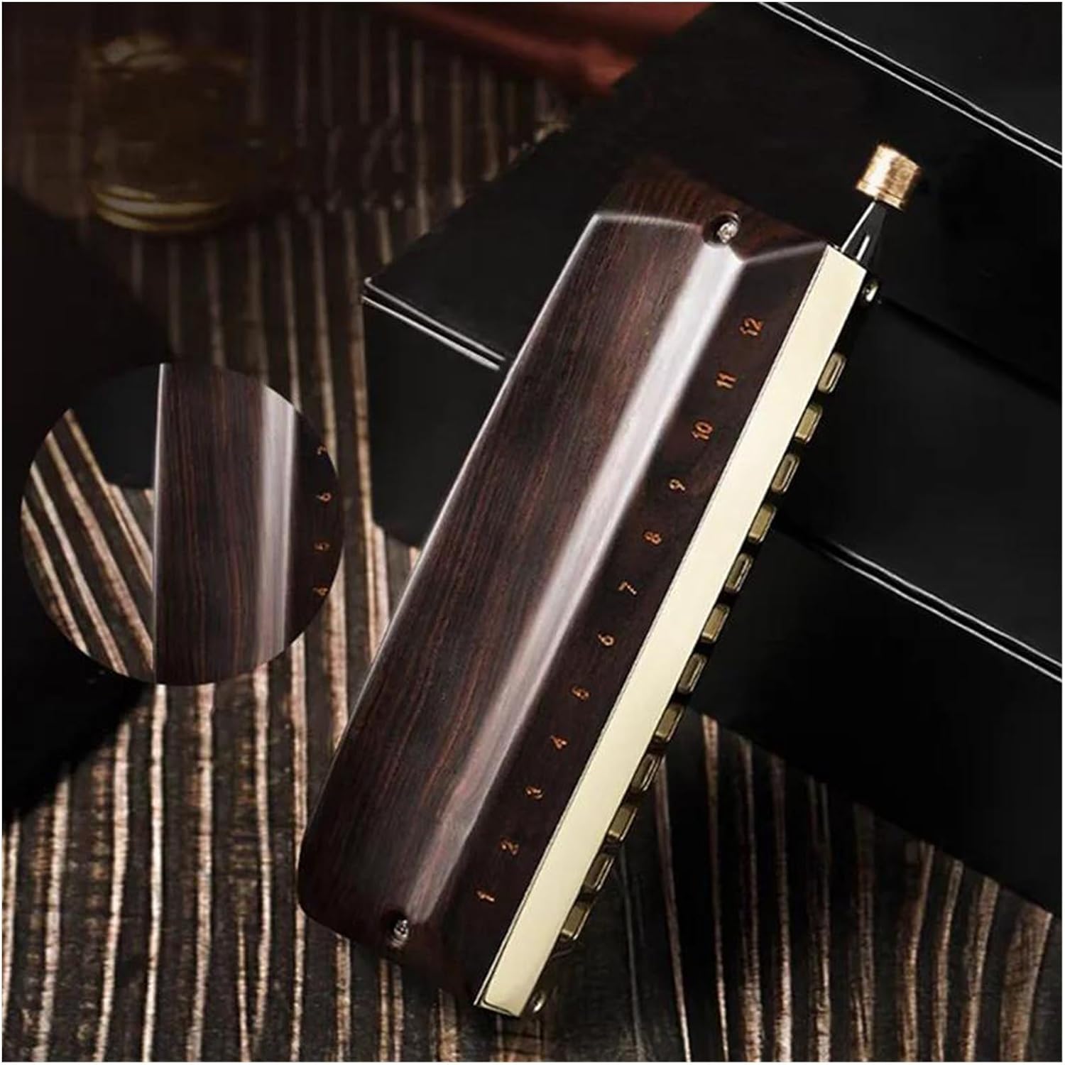 Chromatic Harmonica 12 Holes Mouth Organ Ebony Cover Harp Professional Armonica Instrumentos Wood Musical Instruments