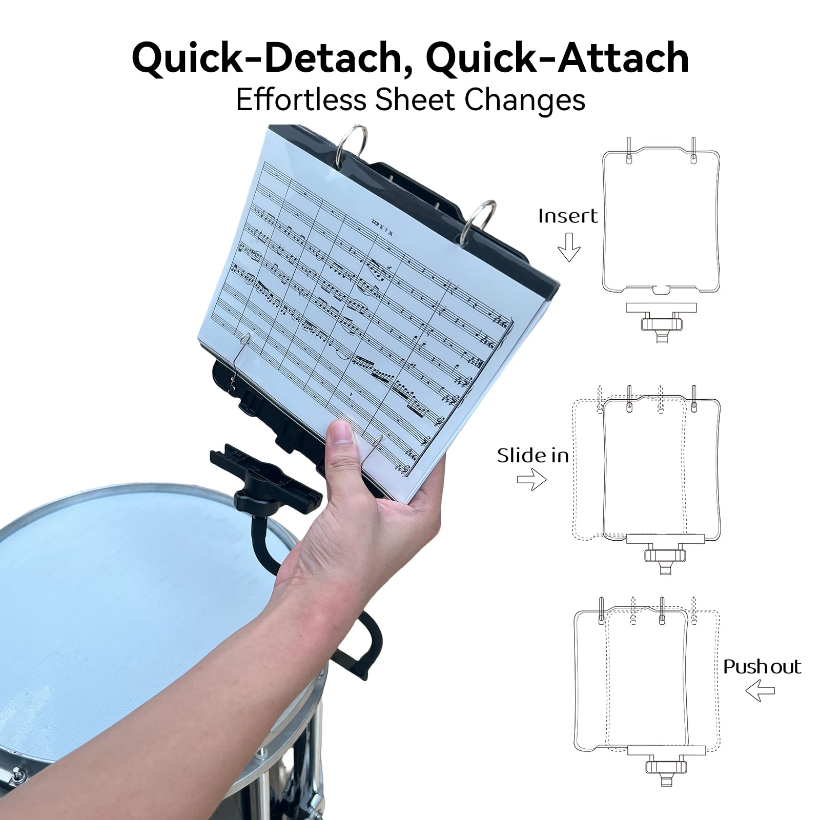 Trumpet Lyre TC10, Adjustable Marching Band Lyre for Trumpet with Flip Folder, Includes 10 Refill Sleeves