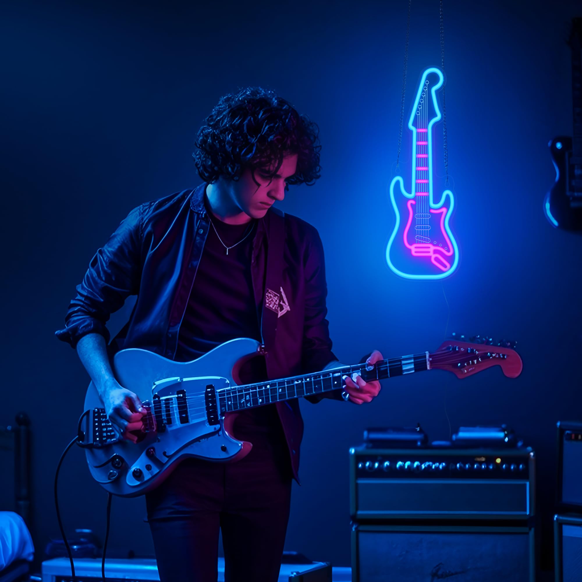 CoolGift Mart Acoustic Guitar Neon Light, Dimmable LED Guitar Neon Wall Sign USB Powered, Decorations for Bedroom Living Room Man Cave Music Studio, Gift for Guitar Players Guitarists Music Lovers