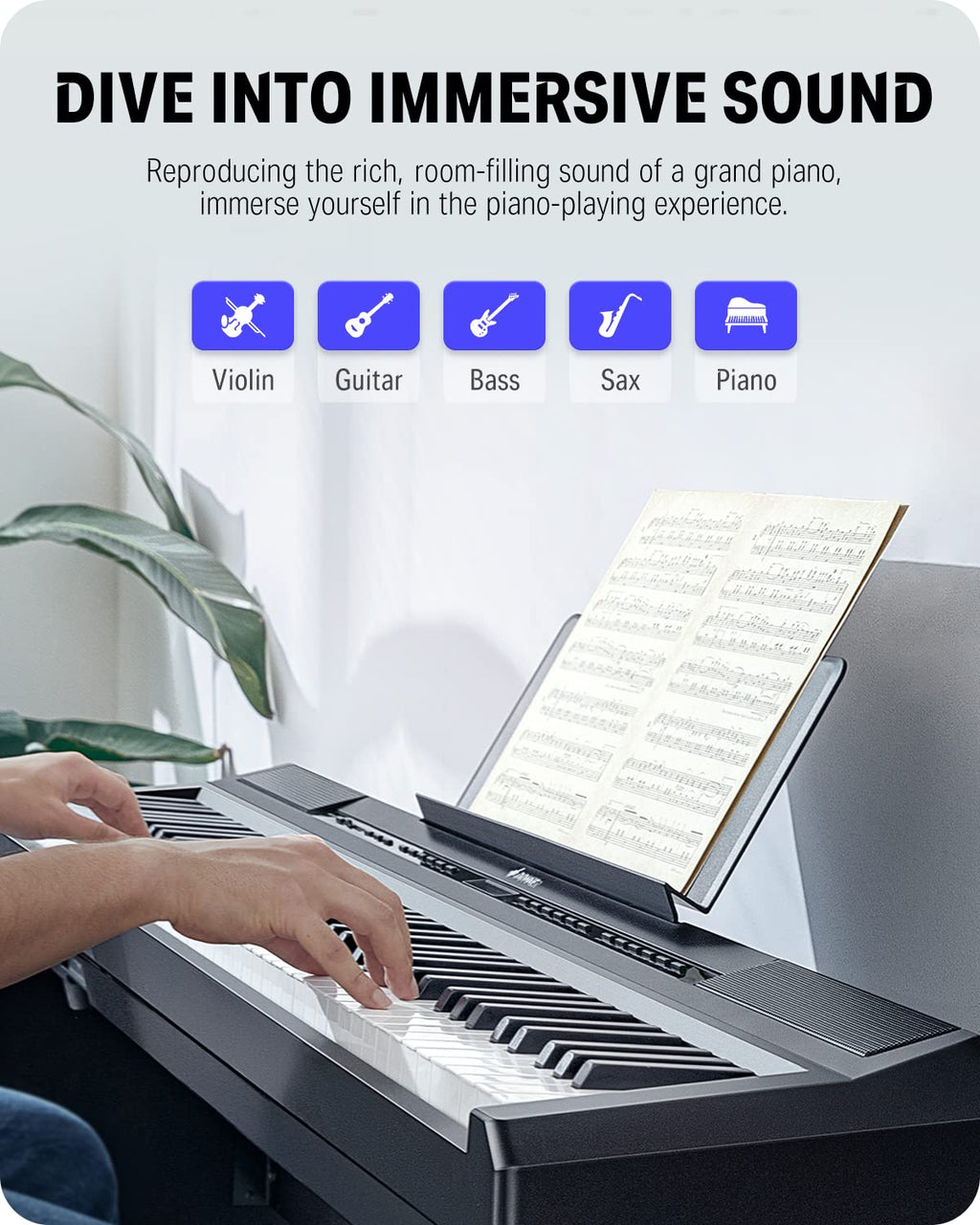 Donner 88 Key Weighted Keyboard, Premium Upright Piano for Beginner to Professional, Full Size Electric Keyboard with Headphone Adapter DDP-400