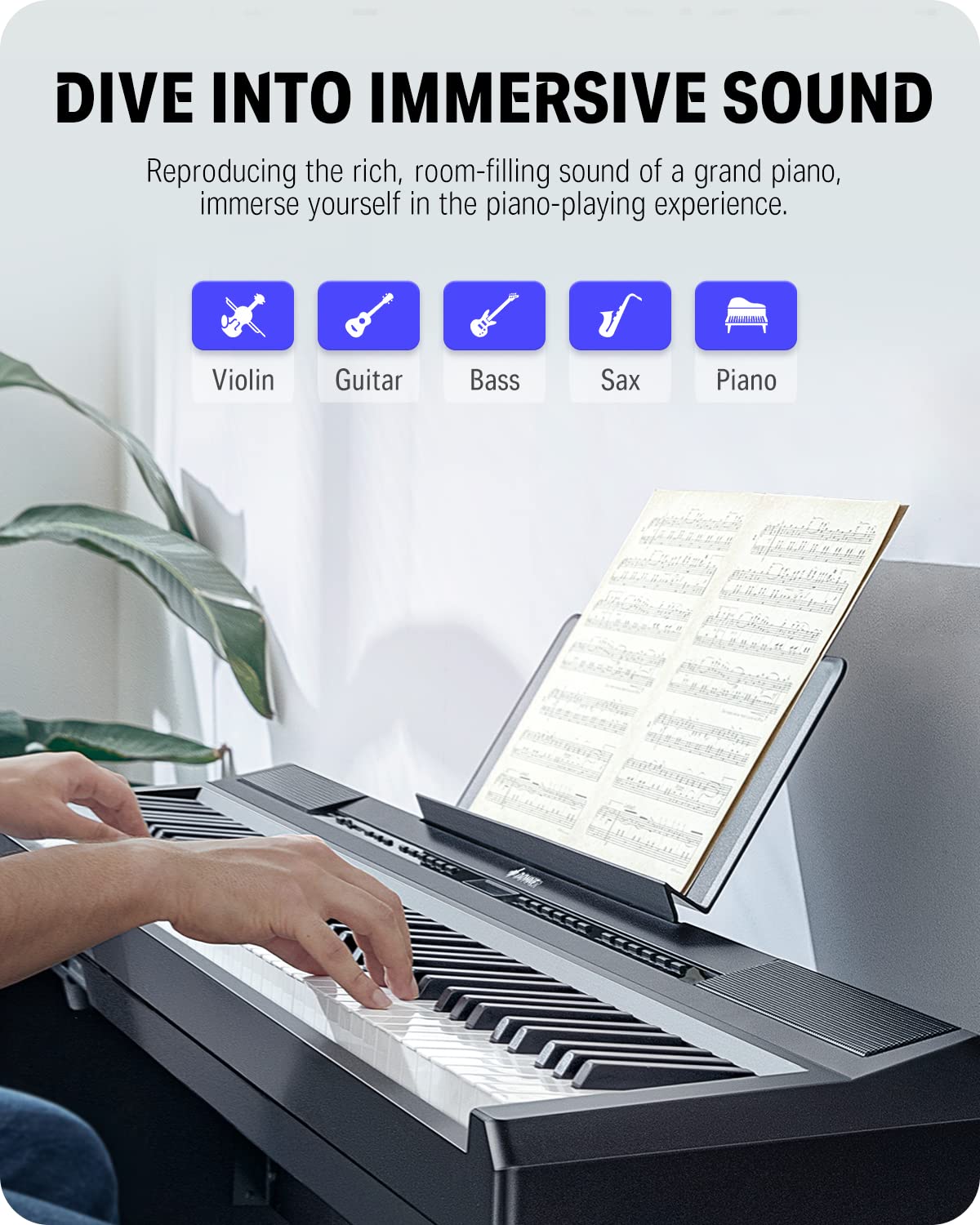 Donner 88 Key Weighted Keyboard, Premium Upright Piano for Beginner to Professional, Full Size Electric Keyboard with Headphone Adapter DDP-400