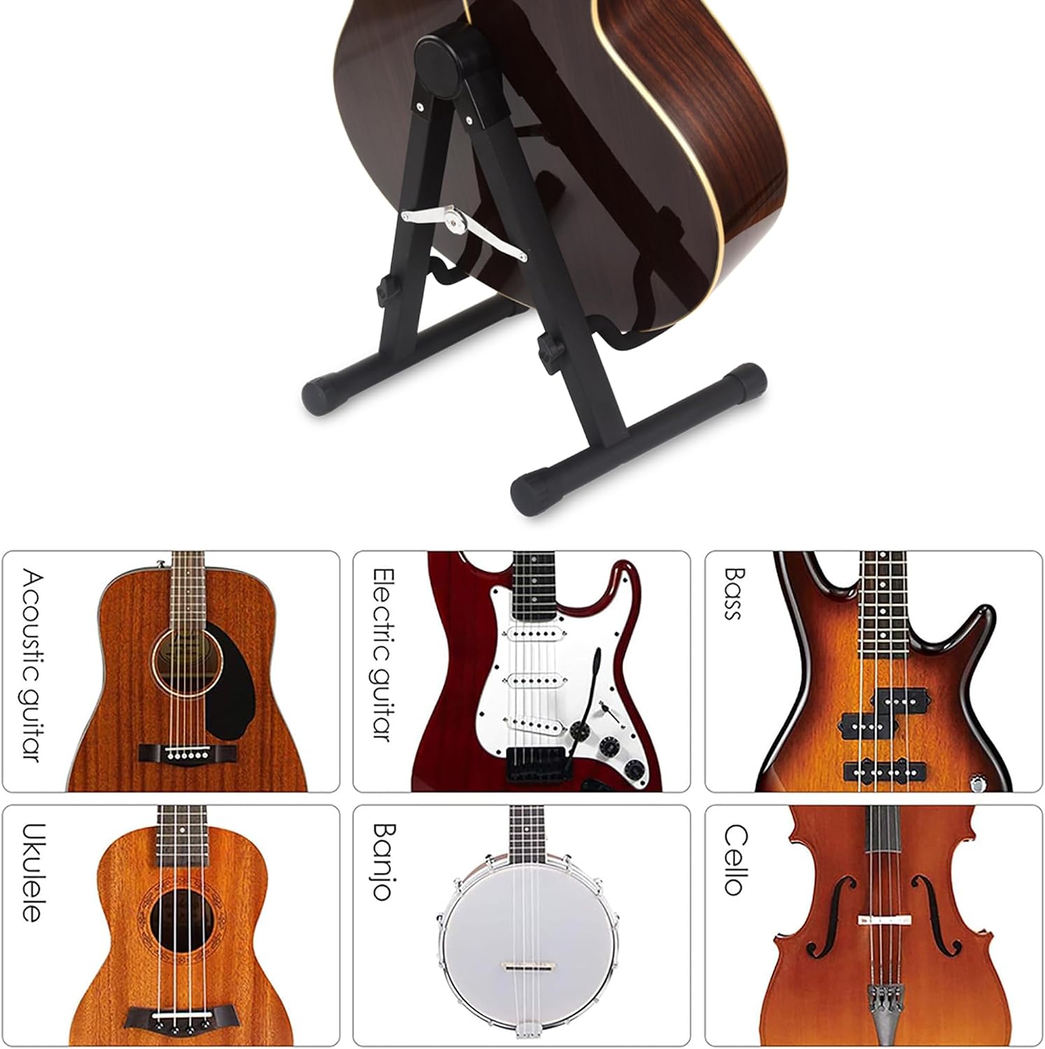 Guitar Stand, A-Frame Floor Folding Stand with Padded Foam for Acoustic, Electric, Bass Guitars, Cello, Mandolin, Banjo, Ukulele
