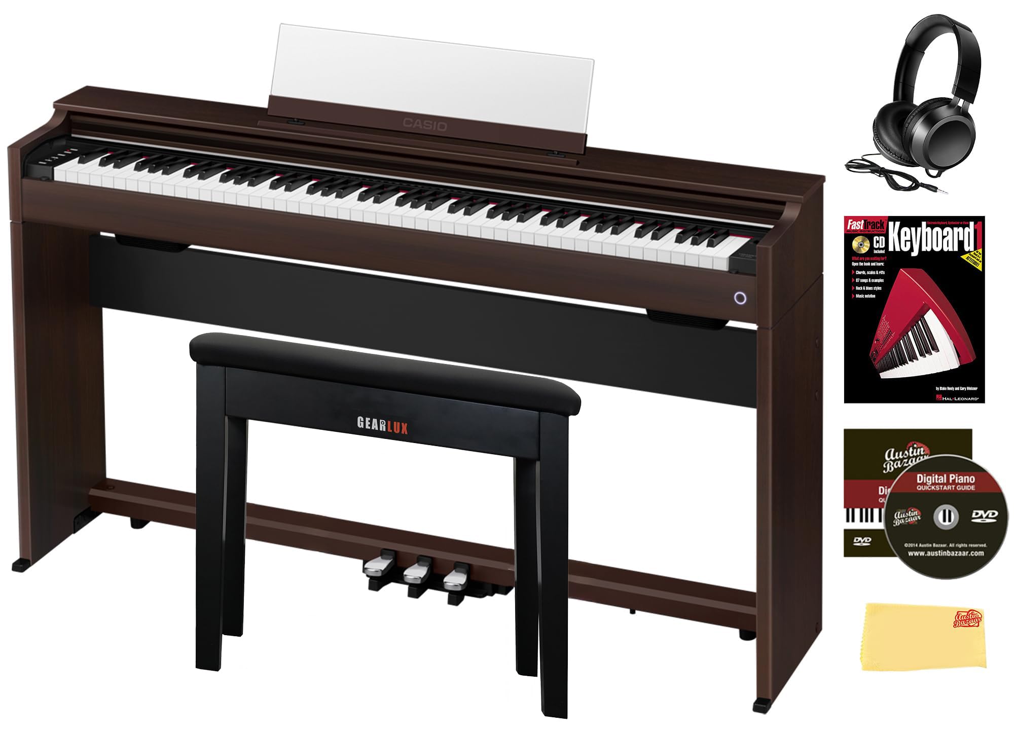 Casio AP-S200 CELVIANO 88-Key Digital Piano - Black Bundle with Furniture Bench, Headphones, Instructional Book, Austin Bazaar Instructional DVD, and Polishing Cloth