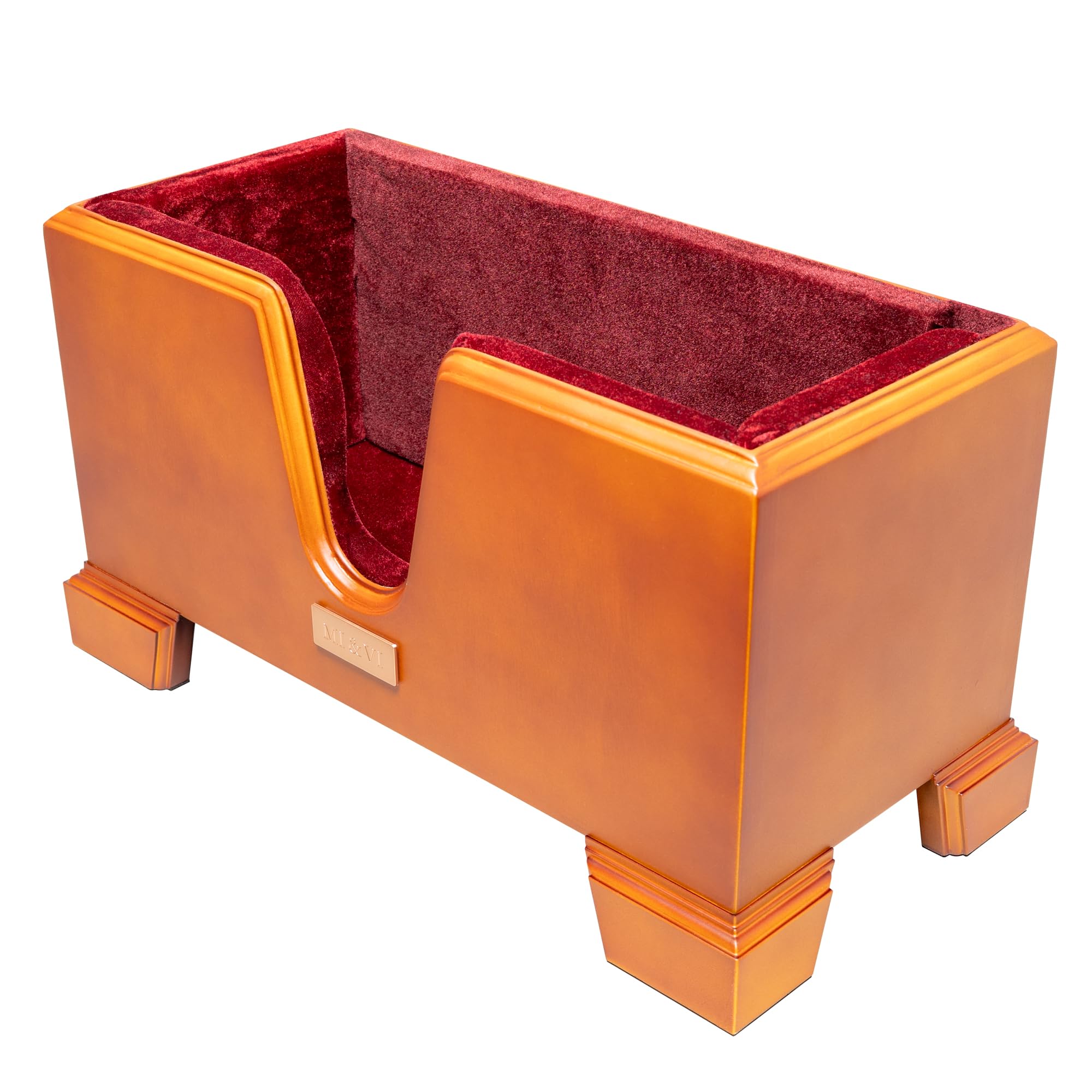 MI&VI Classic Wooden Cello Box Stand 4/4 Full Size - Burgundy Red Velvet Plush Cushion Wood Cello Stand with Bow Storage Holder Slot Included