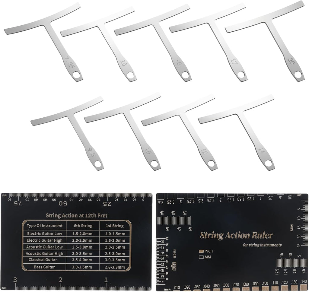 10 Pcs High Contrast Luthier Set up Tools Guitar Luthier Tools 9 Pcs Understring Guitar Radius Gauge and 1 String Action Height Gauge Ruler Measuring Tool Kit for Guitars Bass Setup Accessory