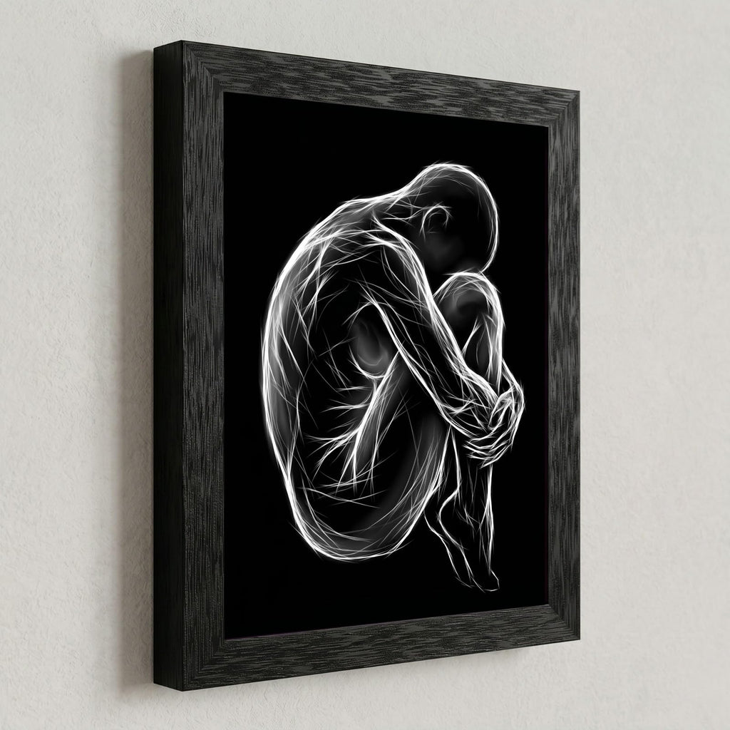 Framed Canvas Wall Art Minimalist Abstract Cello Musical Instrument Electric White Glowing Lines on Black Canvas Print Poster Black Frame Wall Decor for Music Room Studio Modern Art, Inch 24x36