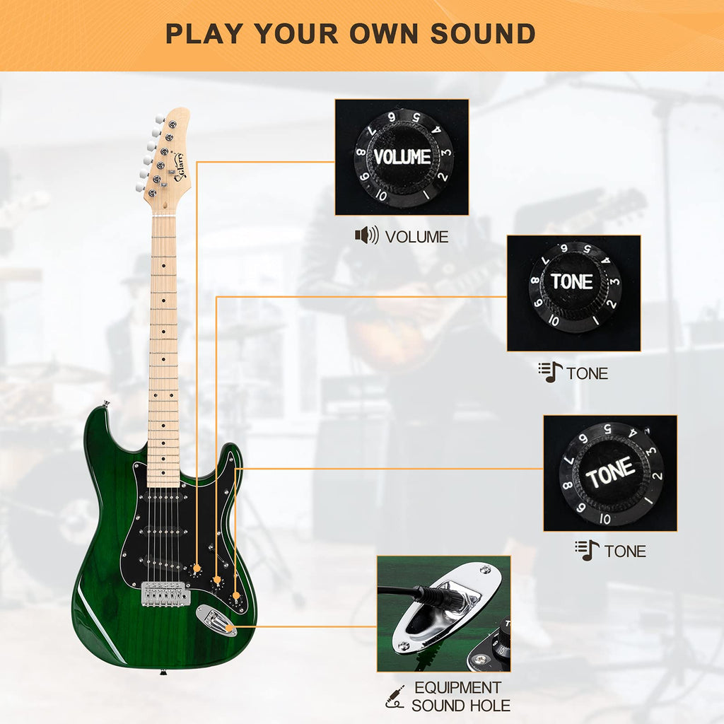 GLARRY Full Size Electric Guitar for Music Lover Beginner with 20W Amp and Accessories Pack Guitar Bag (GREEN, Left Handed 39")