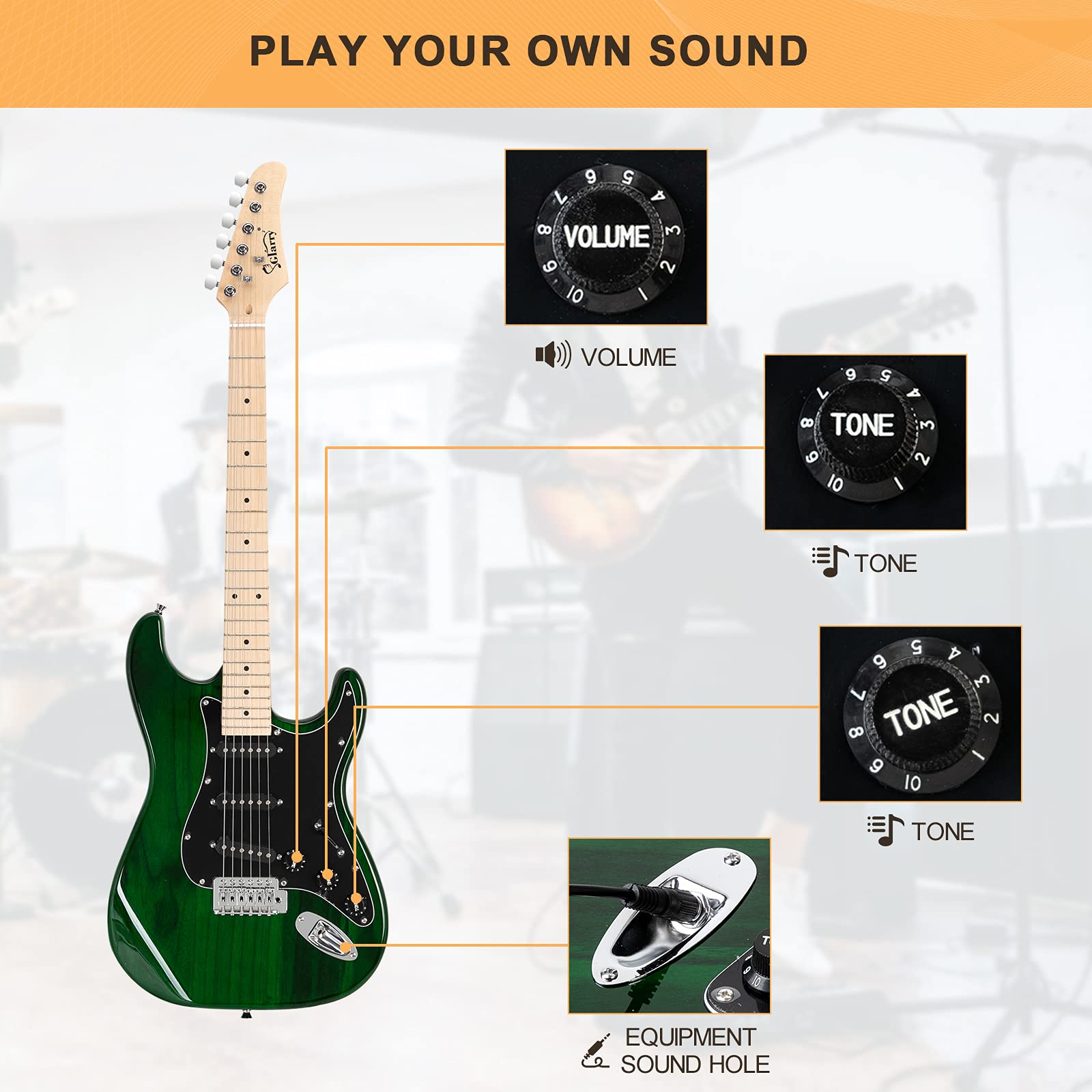 GLARRY Full Size Electric Guitar for Music Lover Beginner with 20W Amp and Accessories Pack Guitar Bag (GREEN, Left Handed 39")
