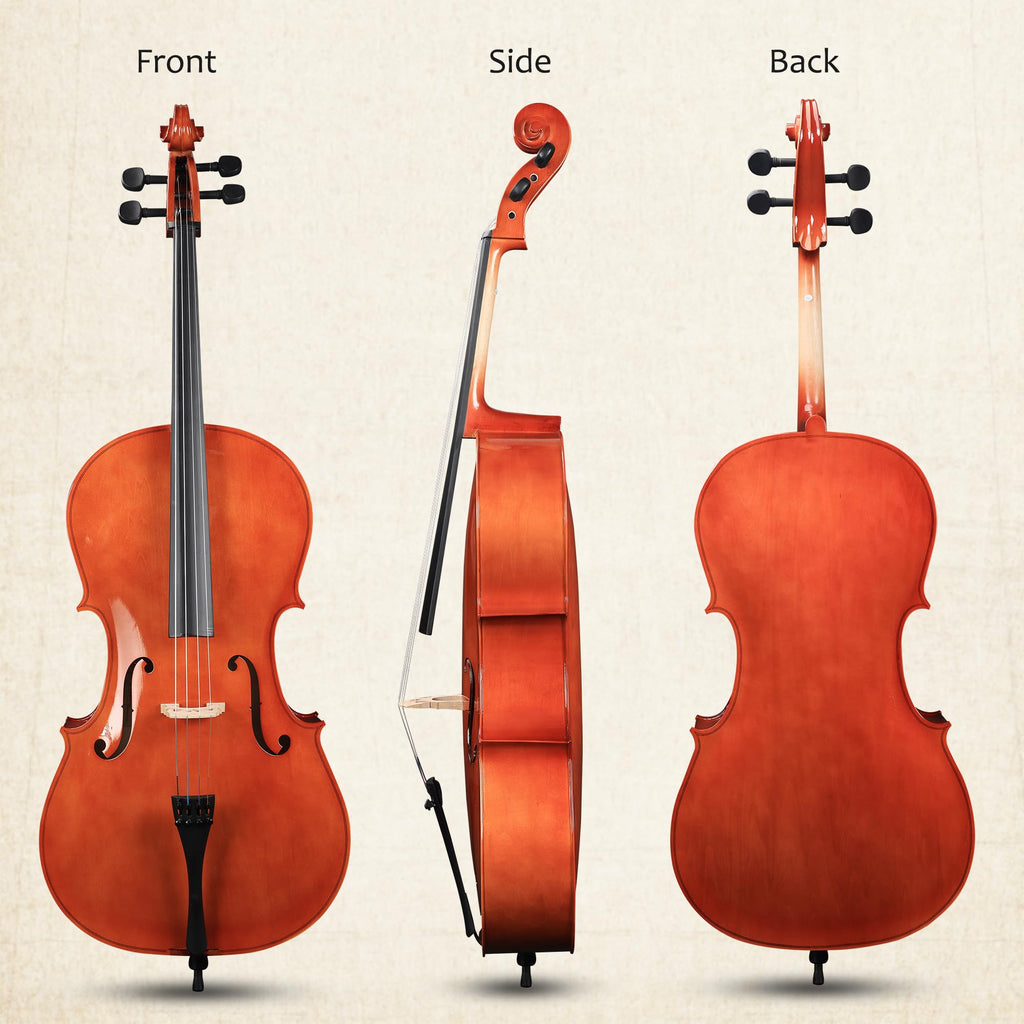 ADM 4/4 Full Size Acoustic Cello, Beginner Acoustic Cello Kit with Portable Bag, Stand, Bow, Mute, Rosin, Endpin Holder for Beginner Adults & Students