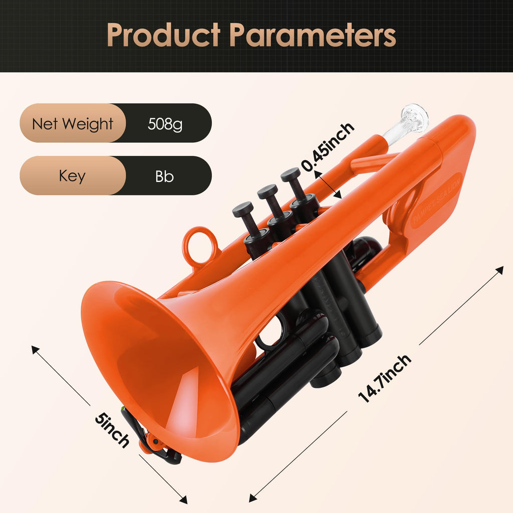 PAMPET SEA LION Professional Plastic Bb Trumpet Standard Trumpets Trumpet Set for Student Beginner Bb Trumpet Instrument (Red)