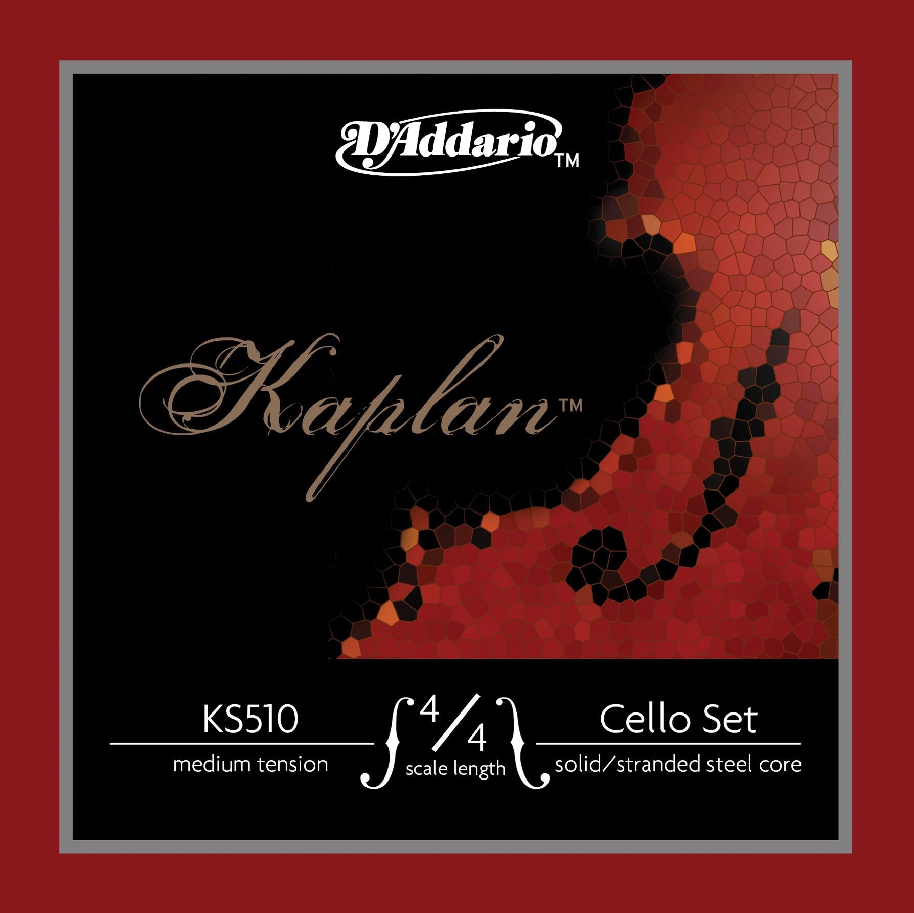 D'Addario Kaplan Cello Strings - Full Set - KS510 4/4M - Cello Strings - 4/4 Scale, Medium Tension