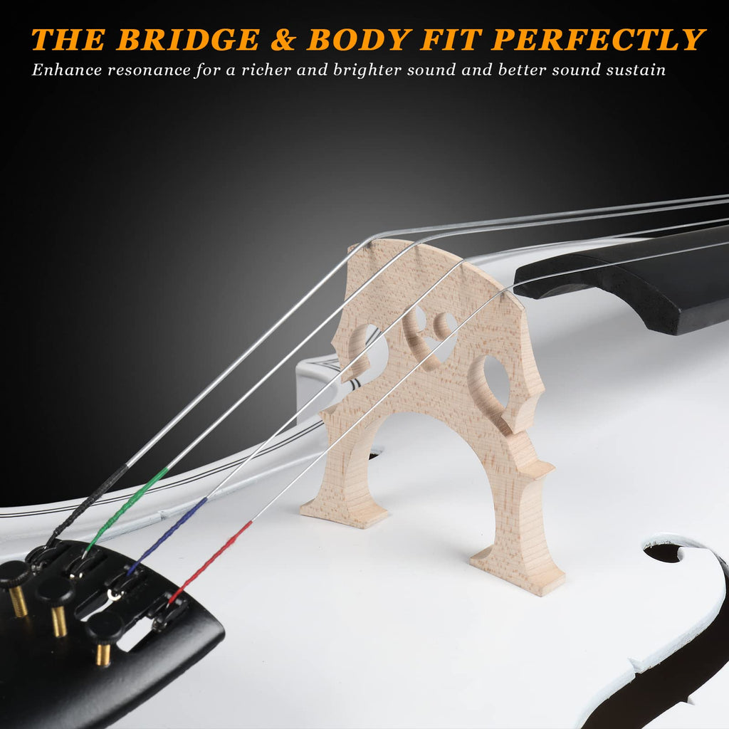 Ktaxon Full-Size Cello, Beginner Cello 4/4, Acoustic Cello Set with Portable Bag, Bow, Rosin, Bridge, Adults & Kids String Musical Instruments(White)
