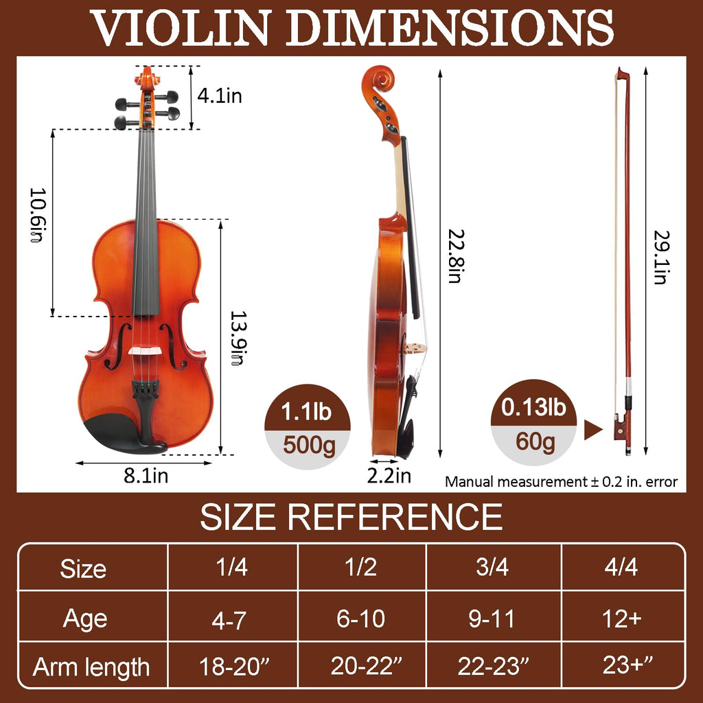 FINO 4/4 Violin Full Size Kit for Beginners (Plywood, Full) (Natural)