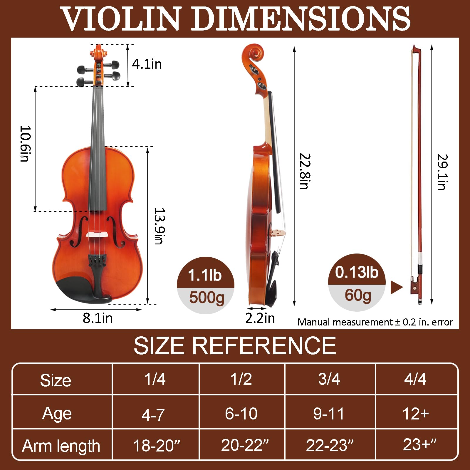 FINO 4/4 Violin Full Size Kit for Beginners (Plywood, Full) (Natural)