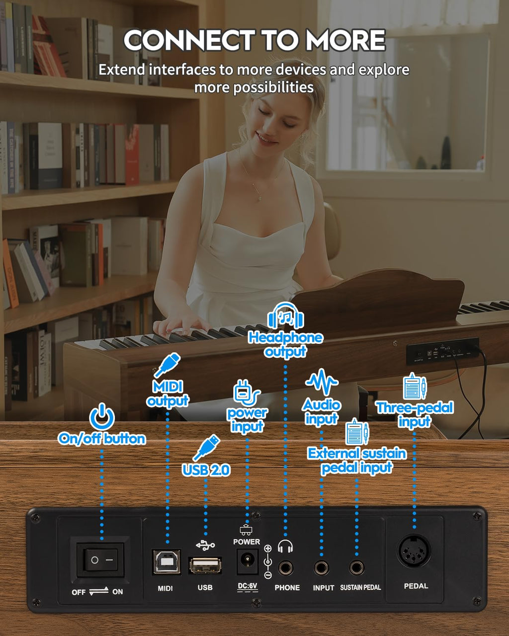 STRICH Digital Piano 88 Keys, Hammer-Action Weighted Keyboard, Full size Electric Piano Keyboard with Furniture Stand, 25Wx2 Speakers, Supports USB-MIDI/Wireless Connect, SDP-300W (Color Walnut Wood)