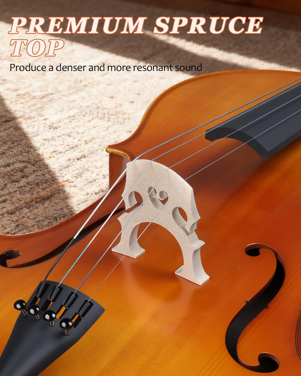 Ktaxon Full Size Cello, 4/4 Solid Wood Acoustic Cello with Sturdy Stand, Portable Bag, Premium Rosin and Extra String, Full Equipment for Intermediate Players (Varnish)