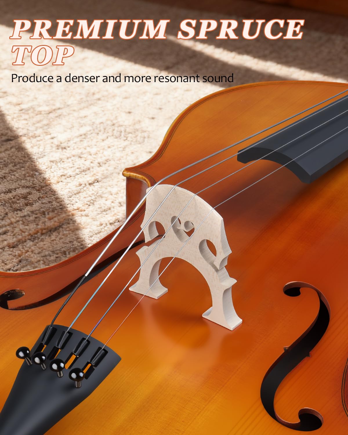 Ktaxon Full Size Cello, 4/4 Solid Wood Acoustic Cello with Sturdy Stand, Portable Bag, Premium Rosin and Extra String, Full Equipment for Intermediate Players (Varnish)