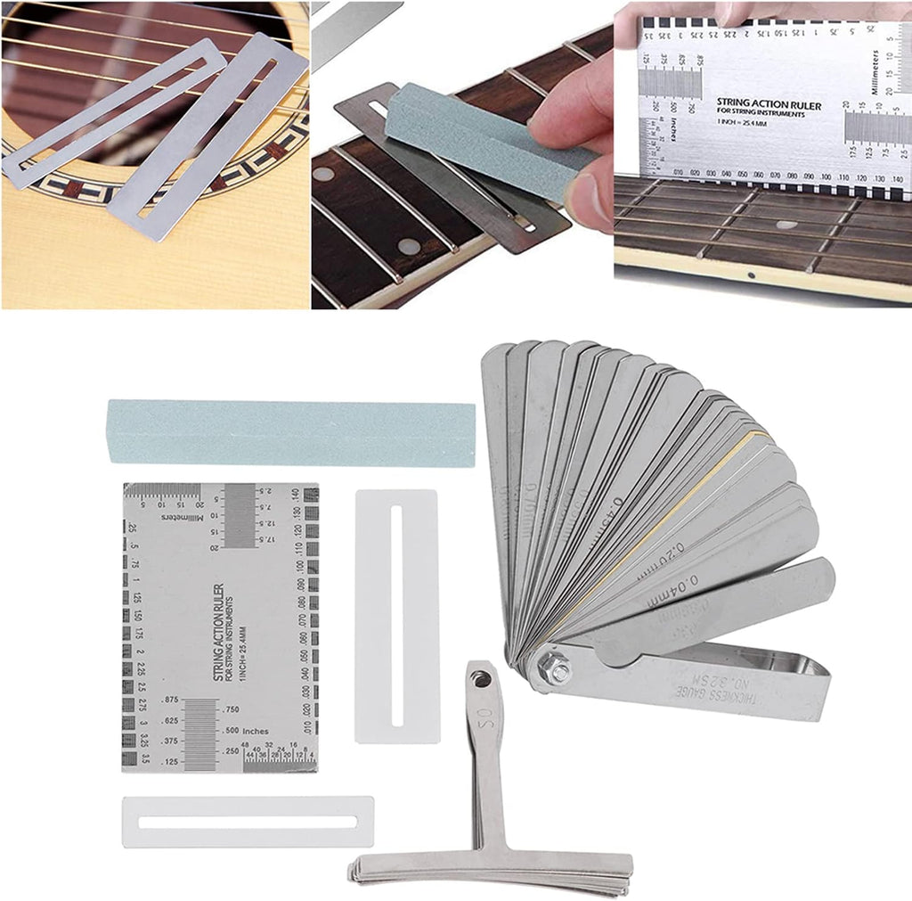 Guitar Tool Set, Including Sander Radius Gauge String Action Ruler Fingerboard Guards, For the Measurement And Adjustment Of Electric Guitar, Bass