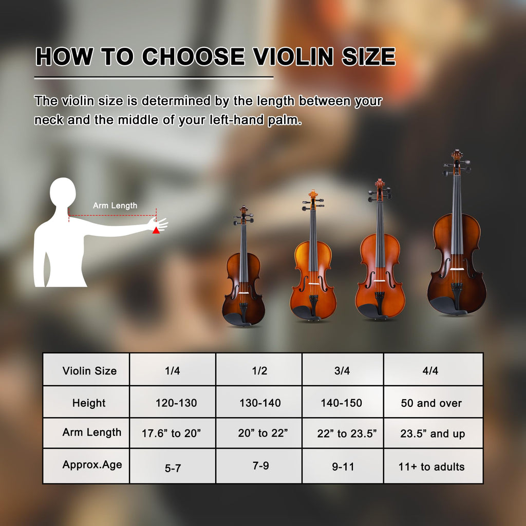 ADM Acoustic Violin for Beginner 4/4 Full Size Violin Set Solid Wood Ebony for Adult Teen Student Starter Kit with Hard Case, Shoulder Rest, Bow, Music Stand, Strings, Free Lessons (Sepia, 4/4 Size)