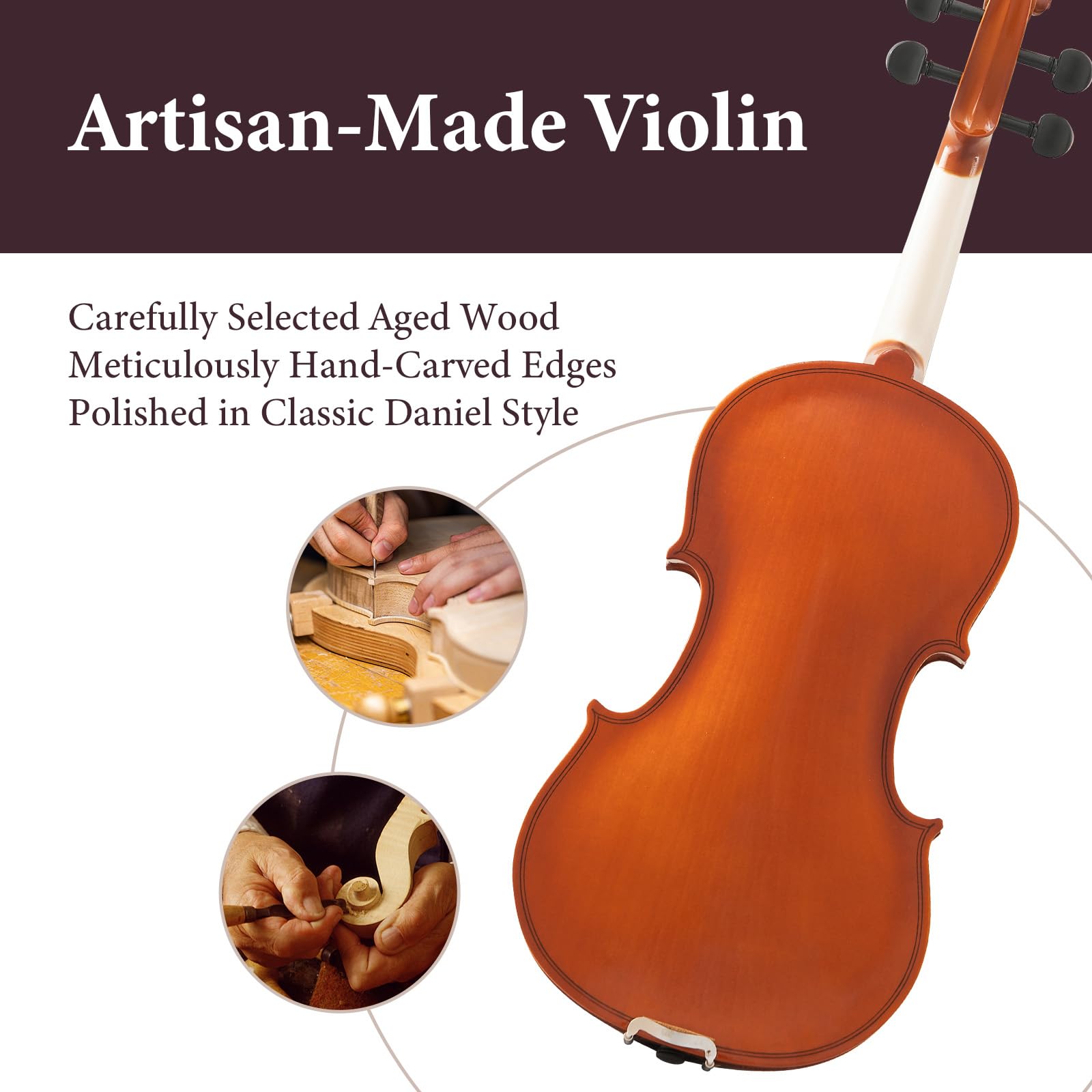 4/4 Full Size Beginner Violin, Acoustic Fiddle Set for Adults, Teens, and Students (Age 12+), with Case, Bow, Bridge, and Rosin (Pink)