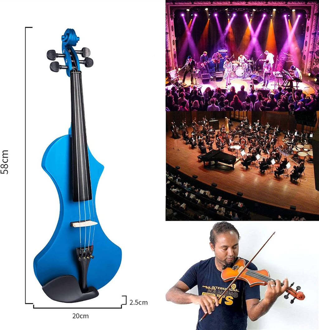 Cello Kit Professional 4/4 Electric Violin Kit Solid Wood Body with Brazilian Wooden Bow + Rosin + Case + Bag + Tuner + Strings + Bridge + Audio Cable Violin