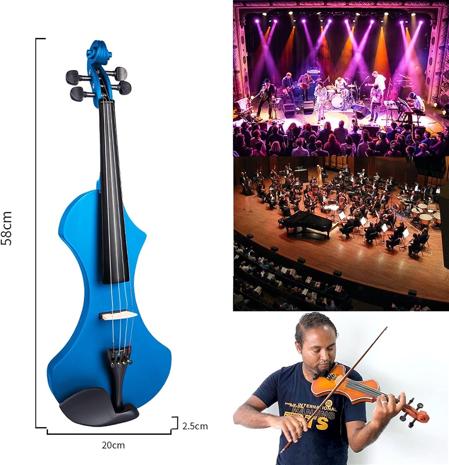 Cello Kit Professional 4/4 Electric Violin Kit Solid Wood Body with Brazilian Wooden Bow + Rosin + Case + Bag + Tuner + Strings + Bridge + Audio Cable Violin
