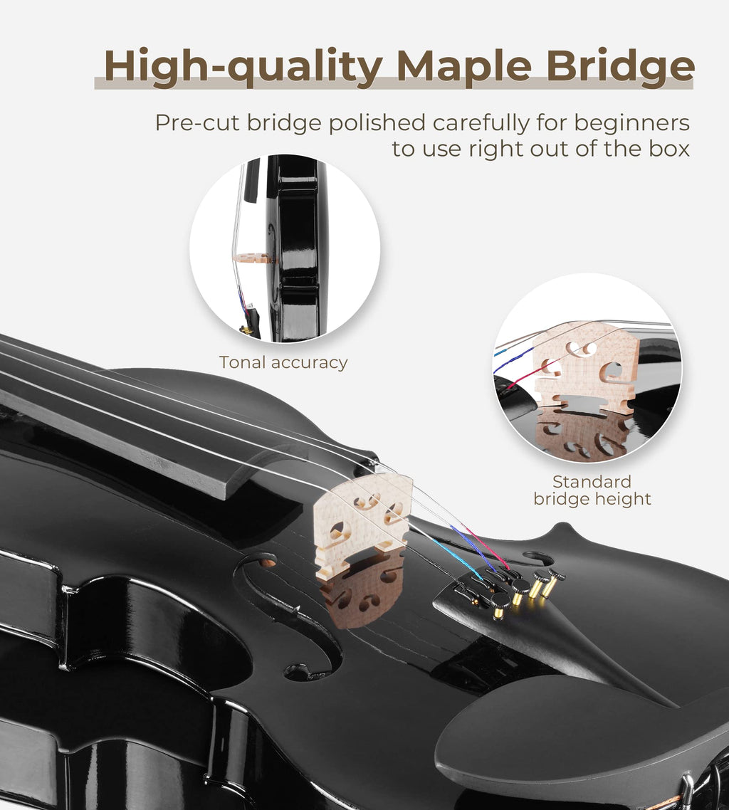 Vangoa 4/4 Full Size Beginner Violin Set, Acoustic Violin for Adults, Teens and Children over 11, Violin Beginner Set (with Hard Case, Rosin, Shoulder Rest, Bow, Spare Strings, Mutes and Black Set)