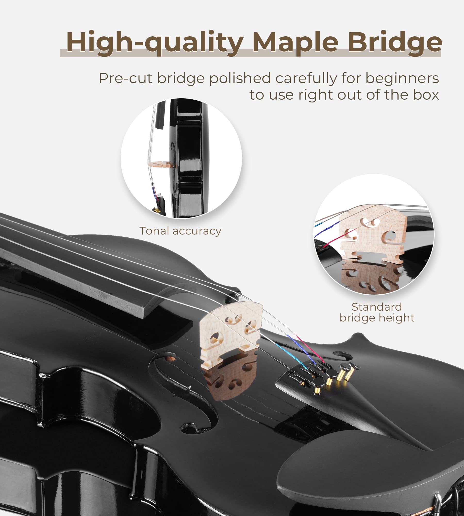 Vangoa 4/4 Full Size Beginner Violin Set, Acoustic Violin for Adults, Teens and Children over 11, Violin Beginner Set (with Hard Case, Rosin, Shoulder Rest, Bow, Spare Strings, Mutes and Black Set)